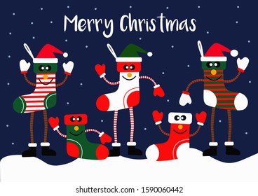 The socks dancing on a snowball in Christmas Day, There are colorful., Socks cartoon in illustration and vector for Background and greeting cards.