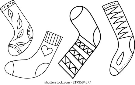 Socks Doodle Outline, Sketch On White Background, Vector