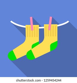 Socks at drying icon. Flat illustration of socks at drying vector icon for web design