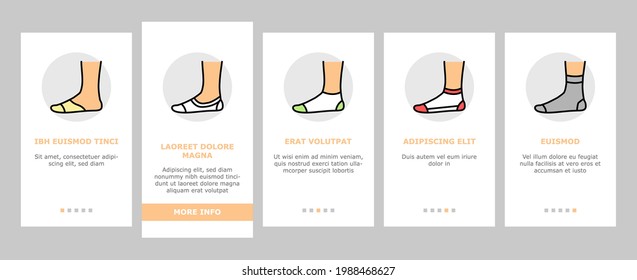 Socks Fabric Accessory Onboarding Mobile App Page Screen Vector. Socks For Men And Women, Toe Cover And Invisible, Extra Low Cut And Ped, Over Knee And Loose Illustrations