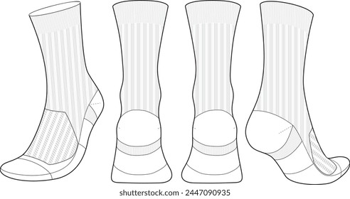 Socks fashion illustration mock up template drawing for unisex men's and women's. Mid calf length socks drawing.