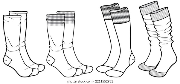 socks flat sketch vector illustration technical drawing template 