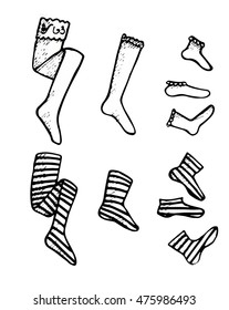 Socks hand drawing set. The types of socks