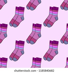 Socks hand drawn pattern in purple colours.