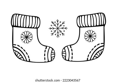 Socks, handmade pattern, symbol of winter, Christmas and New Year, isolated objects on a white background.