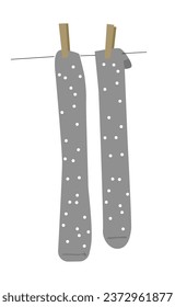 A socks hanging on a clothesline. Laundry flat illustration. Clean and fresh clothes and underwear.