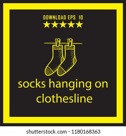 Socks Hanging On Clothesline Sketch Vector Icon