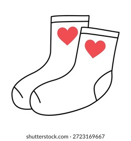 Socks with a heart. Doodle, linear illustration