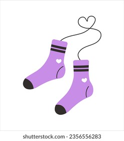 Socks with heart vector. Hand drawn romantic clothes background