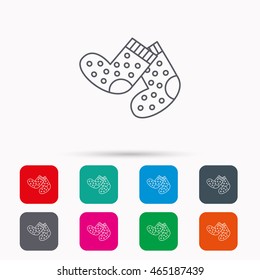 Socks icon. Baby underwear sign. Clothes symbol. Linear icons in squares on white background. Flat web symbols. Vector