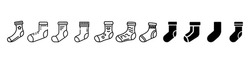 Socks Icon. Socks Icon. Black Contour Linear Silhouette. Side View.  Socks Icon From Clothes Collection. Socks Outline Icon, Sock Line Icons Set. Different Type Of Length, Outline Warm Sock Icons