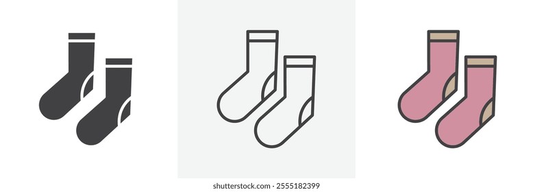 Socks icon collection in black and colored style.