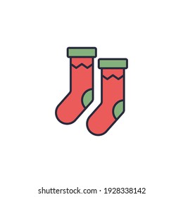 Socks icon, color, line, outline vector sign, linear style pictogram isolated on white. Symbol, logo illustration