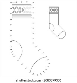 Socks Icon Dot To Dot, Soft Material Cloth Worn On The Feet Vector Art Illustration