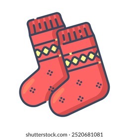 Socken-Symbol. Socken, Mode, Fuß, Winter, stricken, Weihnachten, Kleidung, Strumpf, warm, Herbst. Vektorgrafik