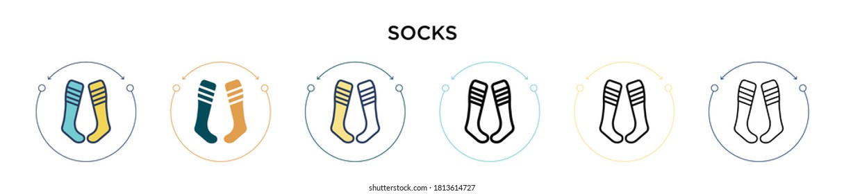 Socks icon in filled, thin line, outline and stroke style. Vector illustration of two colored and black socks vector icons designs can be used for mobile, ui, web