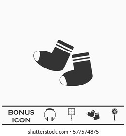 Socks icon flat. Black pictogram on white background. Vector illustration symbol and bonus button