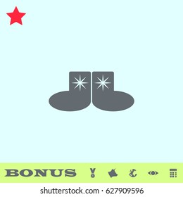 Socks icon flat. Grey pictogram on blue background. Vector illustration symbol and bonus buttons medal, cow, earth, eye, calculator