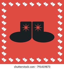 Socks icon flat. Simple black pictogram on red background with white hearts for valentines day. Vector illustration symbol