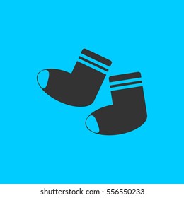 Socks icon flat. Simple vector black pictogram on blue background