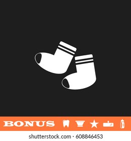 Socks icon flat. White pictogram on black background. Vector illustration symbol and bonus button tooth, vase, star, mirror, bottle