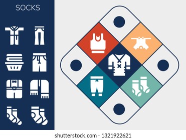 socks icon set. 13 filled socks icons.  Simple modern icons about  - Clothes, Socks, Scarf, Pants, Bathrobe, Jeans