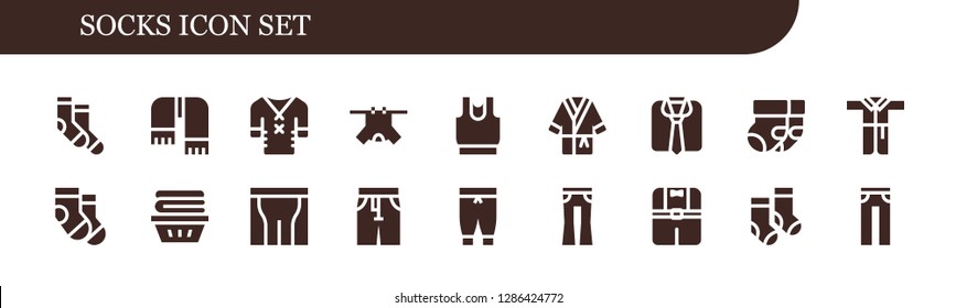  socks icon set. 18 filled socks icons. Simple modern icons about  - Socks, Scarf, Clothes, Bathrobe, Pants, Jeans