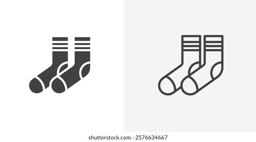 Socks icon set in black flat solid and outlined style.