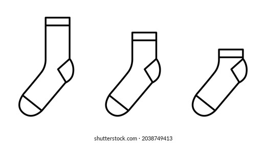 Socks icon. Set of black linear socks. Vector illustration. Stocking icon isolated.