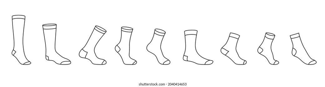Socks icon. Set of black linear socks. Vector illustration. Stocking icon isolated.