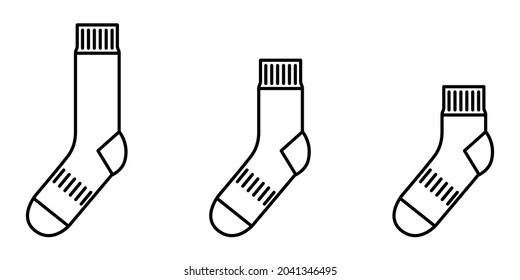Socks icon. Set of black linear socks. Vector illustration. Stocking icon isolated.