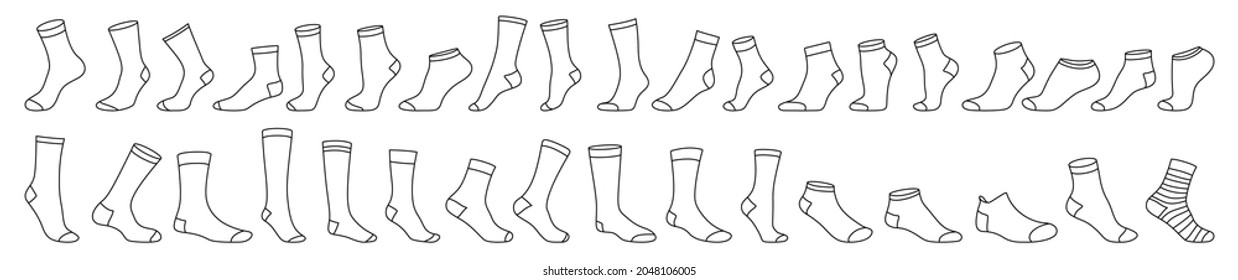 Socks icon. Set of black linear socks. Vector illustration. Stocking icon isolated.