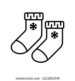 Socks icon with snowflake for winter in black outline style