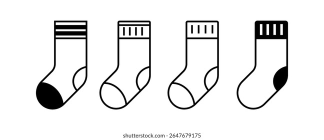 Socks icon vector illustration, Footwear icons, Sock line icons set. Socks outline icon, sock symbol, Mid Calf length Socks flat sketch fashion illustration, Calf length socks cad drawing for unisex.