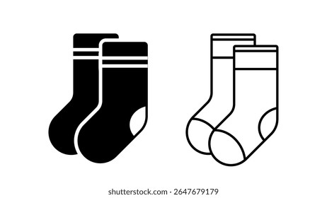 Socks icon vector illustration, Footwear icons, Sock line icons set. Socks outline icon, sock symbol, Mid Calf length Socks flat sketch fashion illustration, Calf length socks cad drawing for unisex.
