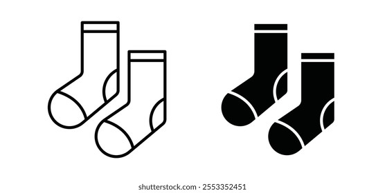 Socks icons in black filled and outlined style