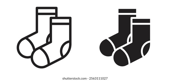 Socks icons in black line and filled versions