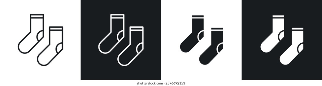 Socks icons collection in black and white solid and line style