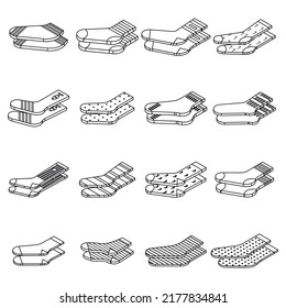 Los iconos de zócalos se configuran. Conjunto isométrico de calcetines iconos vectoriales contorno delgado de línea en blanco aislado