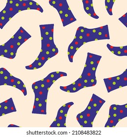 
Socks, knee socks, stockings. Seamless pattern. Woman, female, girls feet, legs walking in bright colored print. Fashion socks, knee socks with color ornament. Color Isolated flat vector illustration