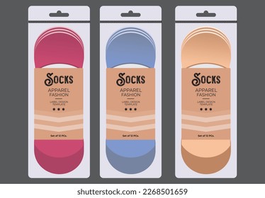 Socks label design, Apparel Packaging Design, Socks tag Design, Cloth label design socks Illustration vector set