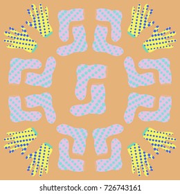 Socks, mittens halftone pattern. Hand drawn.