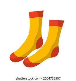 Socks. Pair Of Orange Socks. Wool Or Cotton Orange Socks With Red Details. Vector Clipart Isolated On White Background.