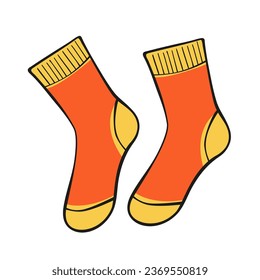 Socks. Pair of orange socks. Wool or cotton orange socks. Vector clipart isolated on white background.	