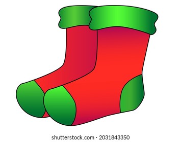 Socken. Sockenpaare - Vektorvollfarbenes, rot-grünes Bild mit Kleidung. Strümpfe - Element mit Zubehör zur Illustration