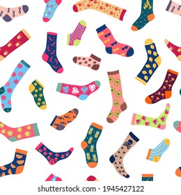 Socks pattern. Textile design pictures with colored fashionable textured woolen socks for people recent vector seamless background