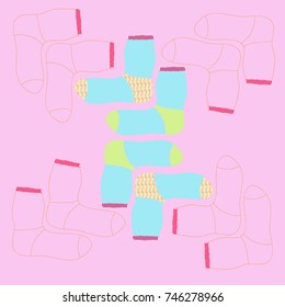 Socks  pattern,heel, knitting. Hand drawn.