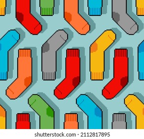 Socks pixel art pattern seamless. pixelated sox 8bit background. vector texture Retro video game style
