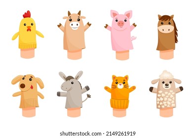 Animal puppet toys. Cartoon handmade funny puppets for pupp