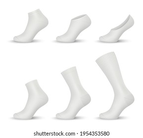 Socks realistic. Modern shoes fashioned socks for sport and daily activities decent vector mockups 3d collection